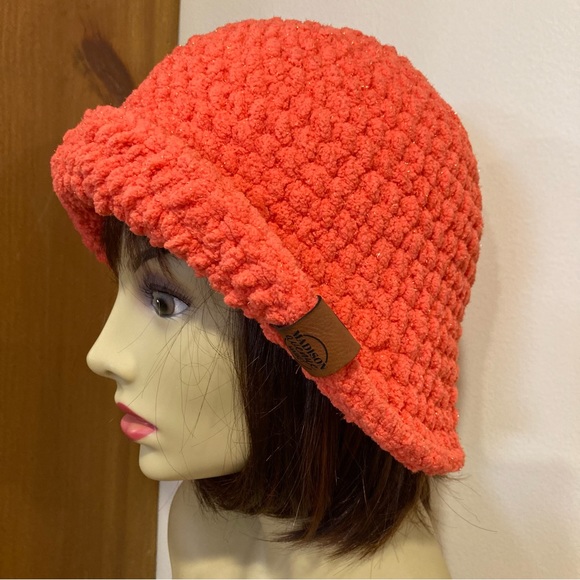 Dark, coral sparkle, super soft, squishy, bucket hat, three seasons, chic hat - Picture 7 of 8